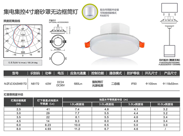 集電集控4寸磨砂罩無邊框筒燈詳情