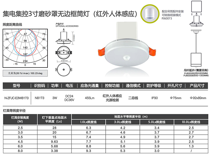 集電集控3寸磨砂罩無邊框筒燈（紅外人體感應(yīng)）詳情