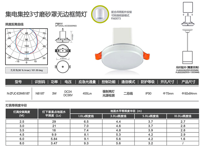 集電集控3寸磨砂罩無(wú)邊框筒燈詳情